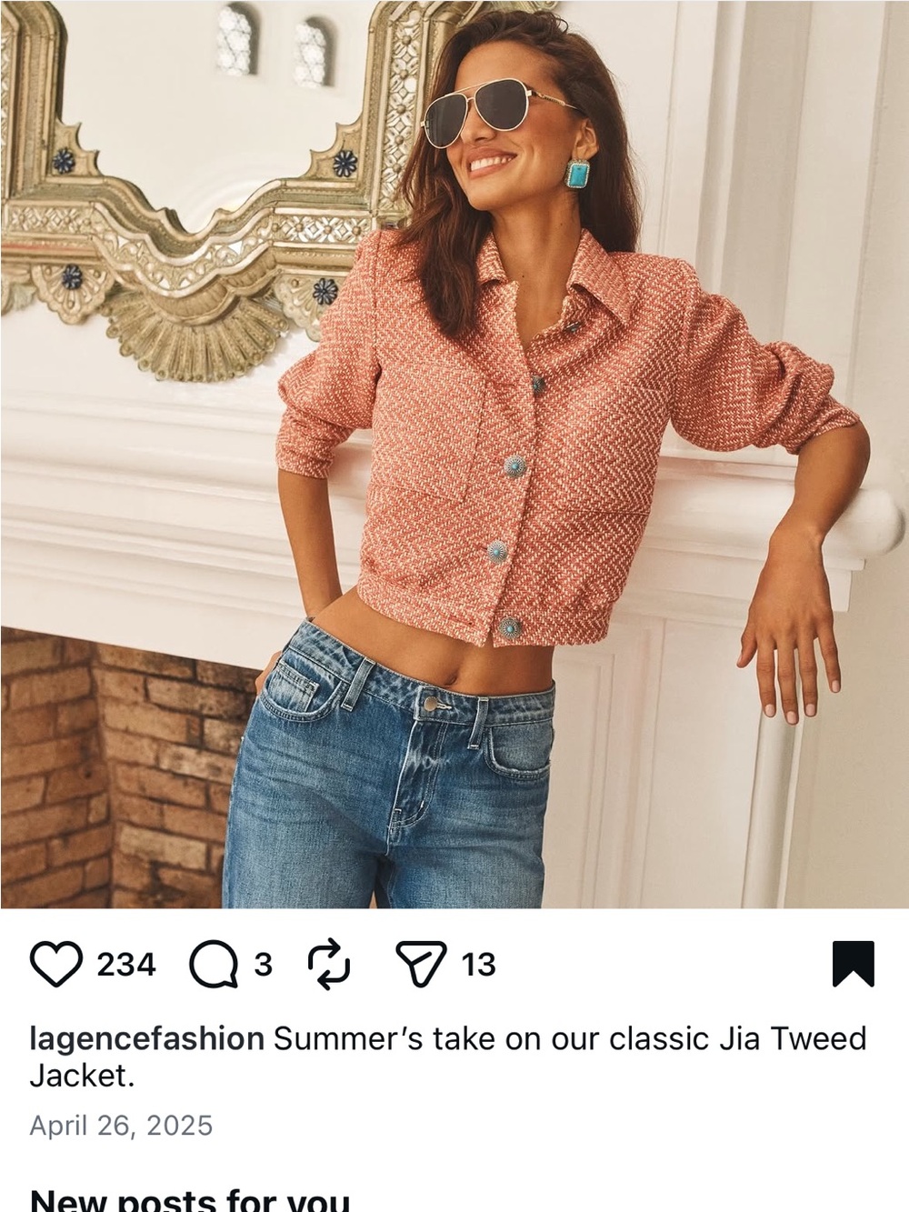 ISO L'AGENCE Jia Tweed Cropped Jacket in Burnt Coral / Ivory